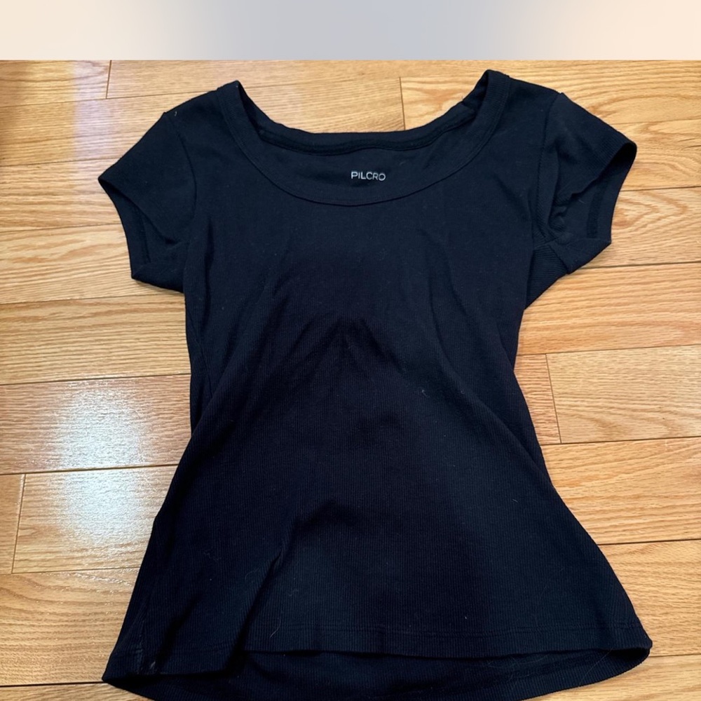 Pilcro Black Fitted Cap Sleeve T-Shirt